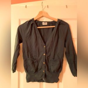 Madewell Wallace dark green button cotton v-neck cardigan size S 3/4 sleeves